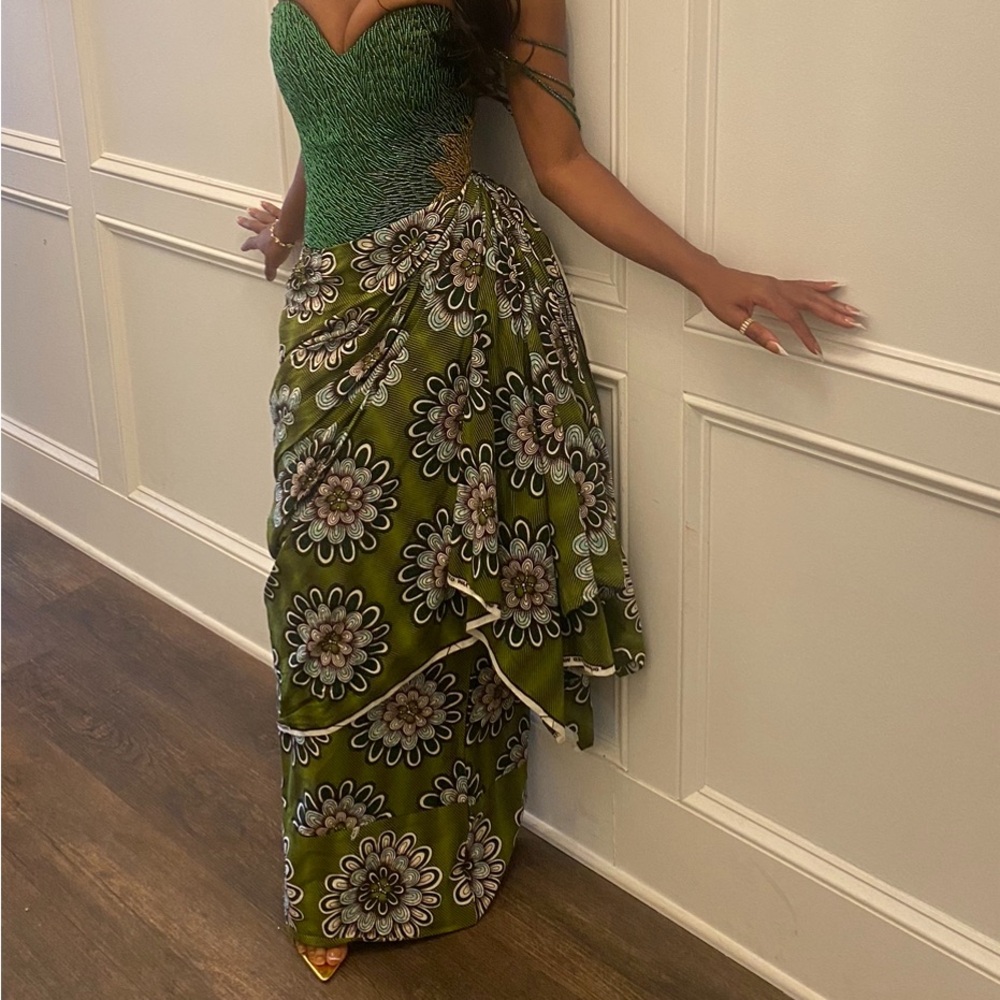 Nigerian Custom Strapless Beaded Ankara  Dress